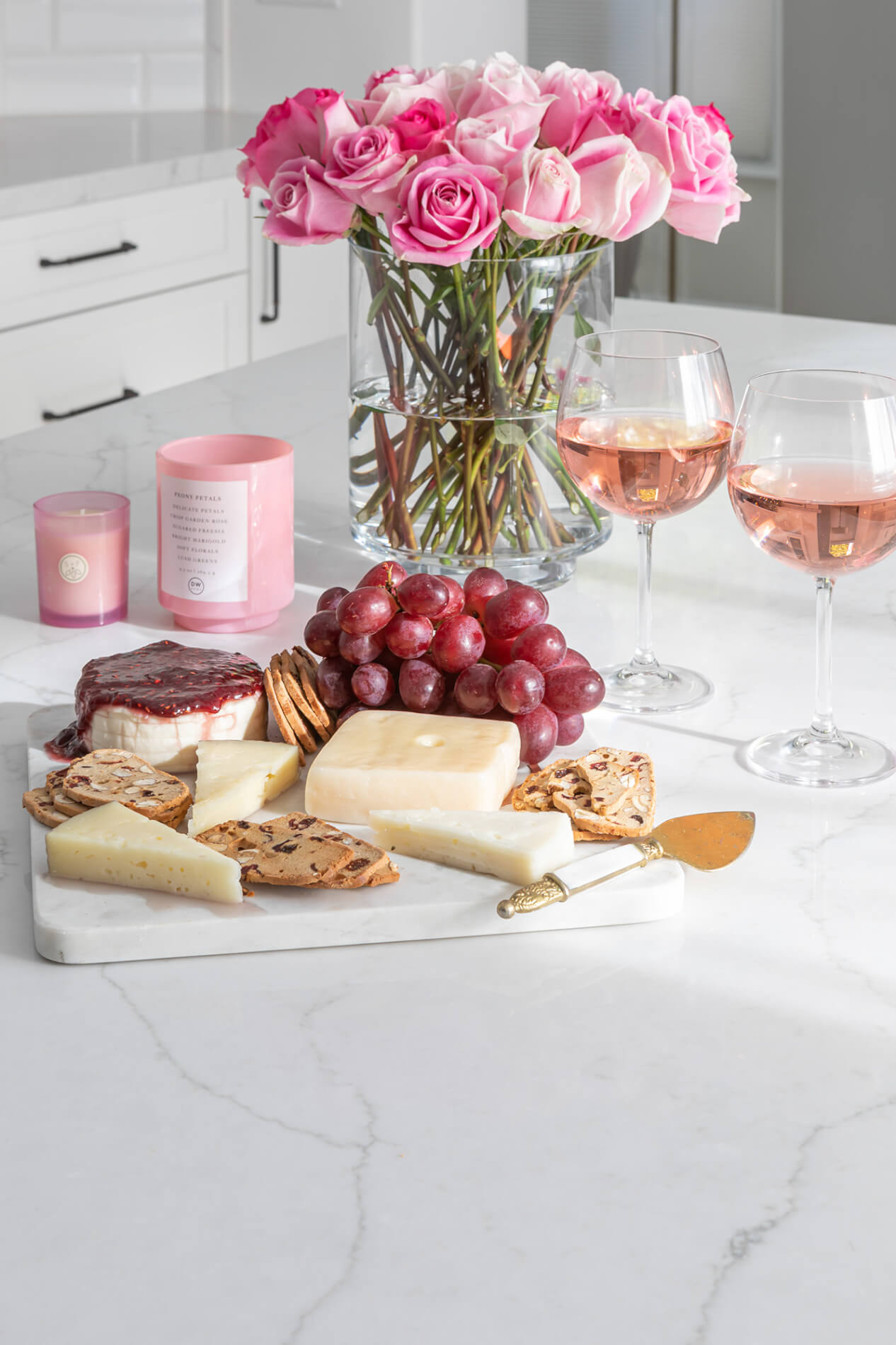 Cheese, berries and wine