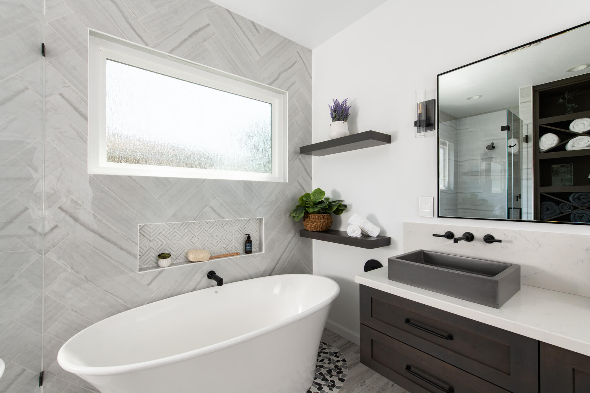 Window With Rainglass Above Tub for Natural Light and Privacy