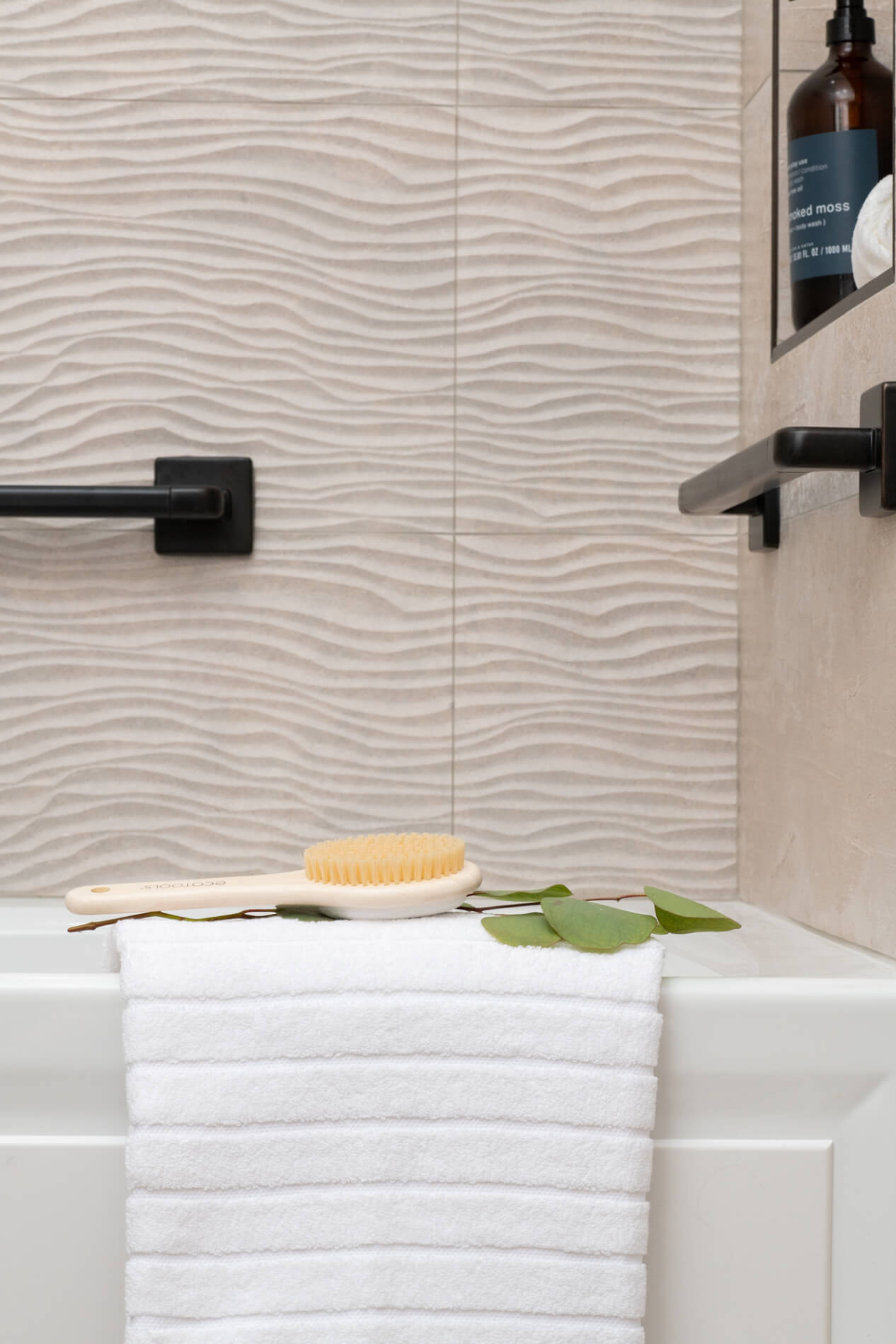 Wavy Textured Wall Tile in Laguna Hills Bathroom Remodel