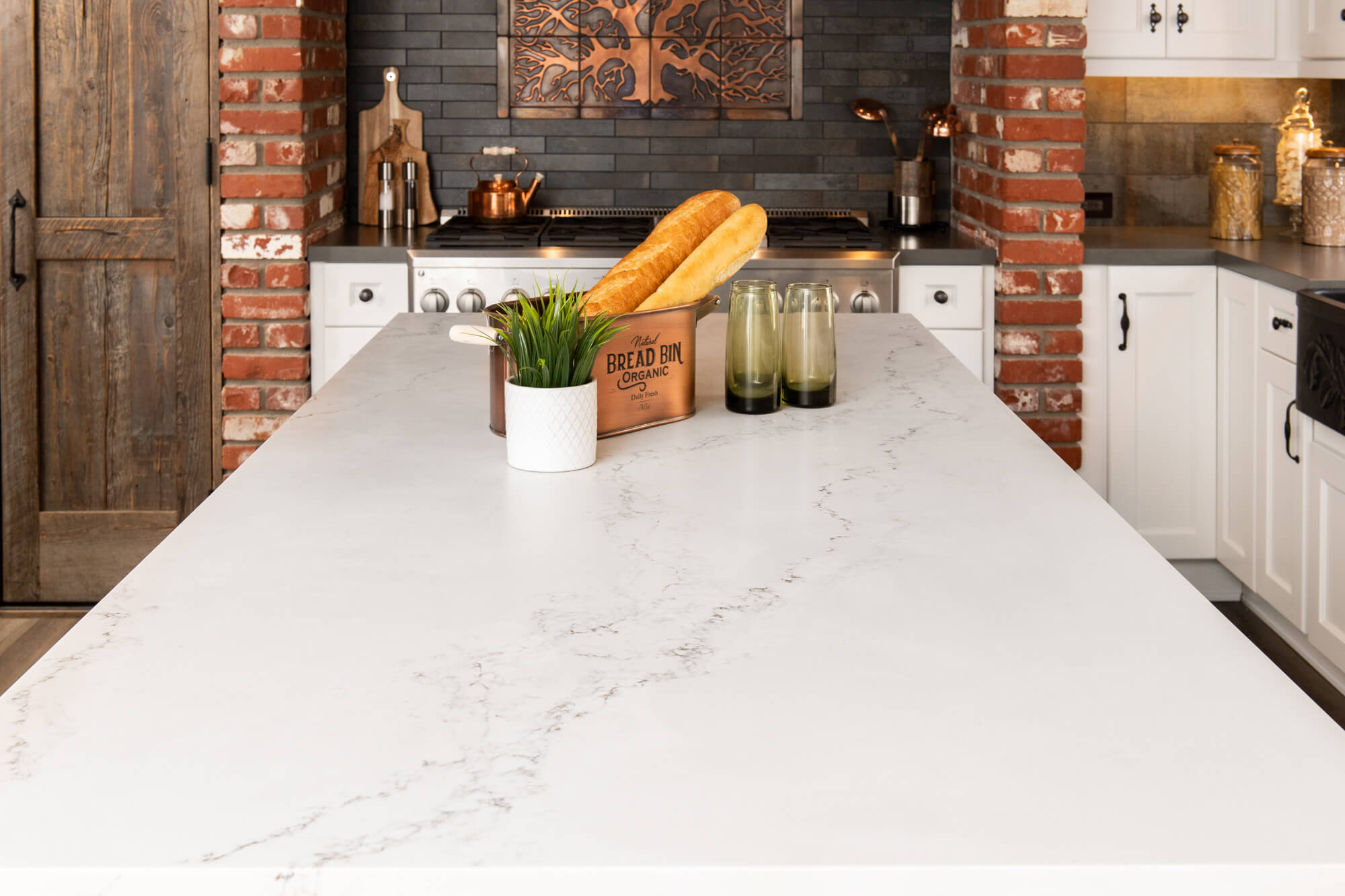 Honed Quartz Countertop on kitchen island