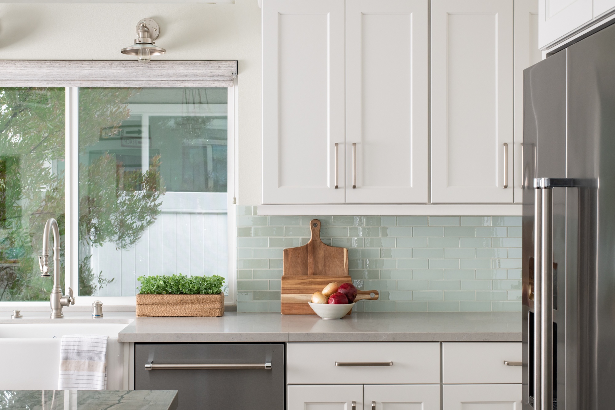 Glass tile backsplash