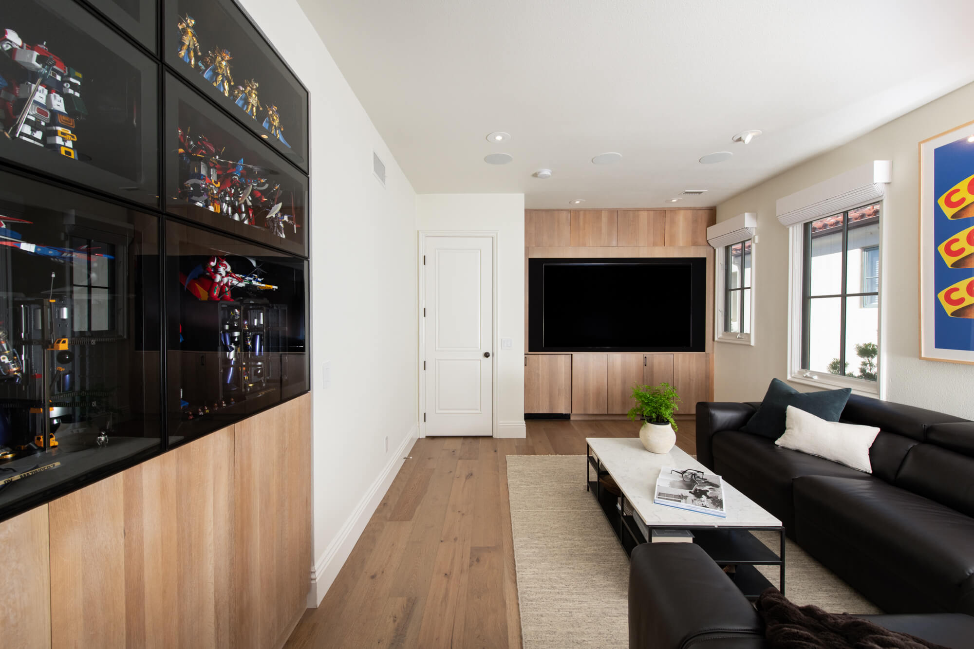Quarter swan oak cabinets in den remodel