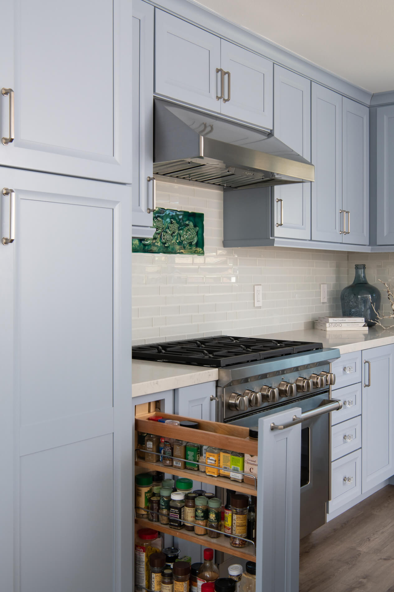 Pull-out spice rack in Huntington Beach kitchen remodel