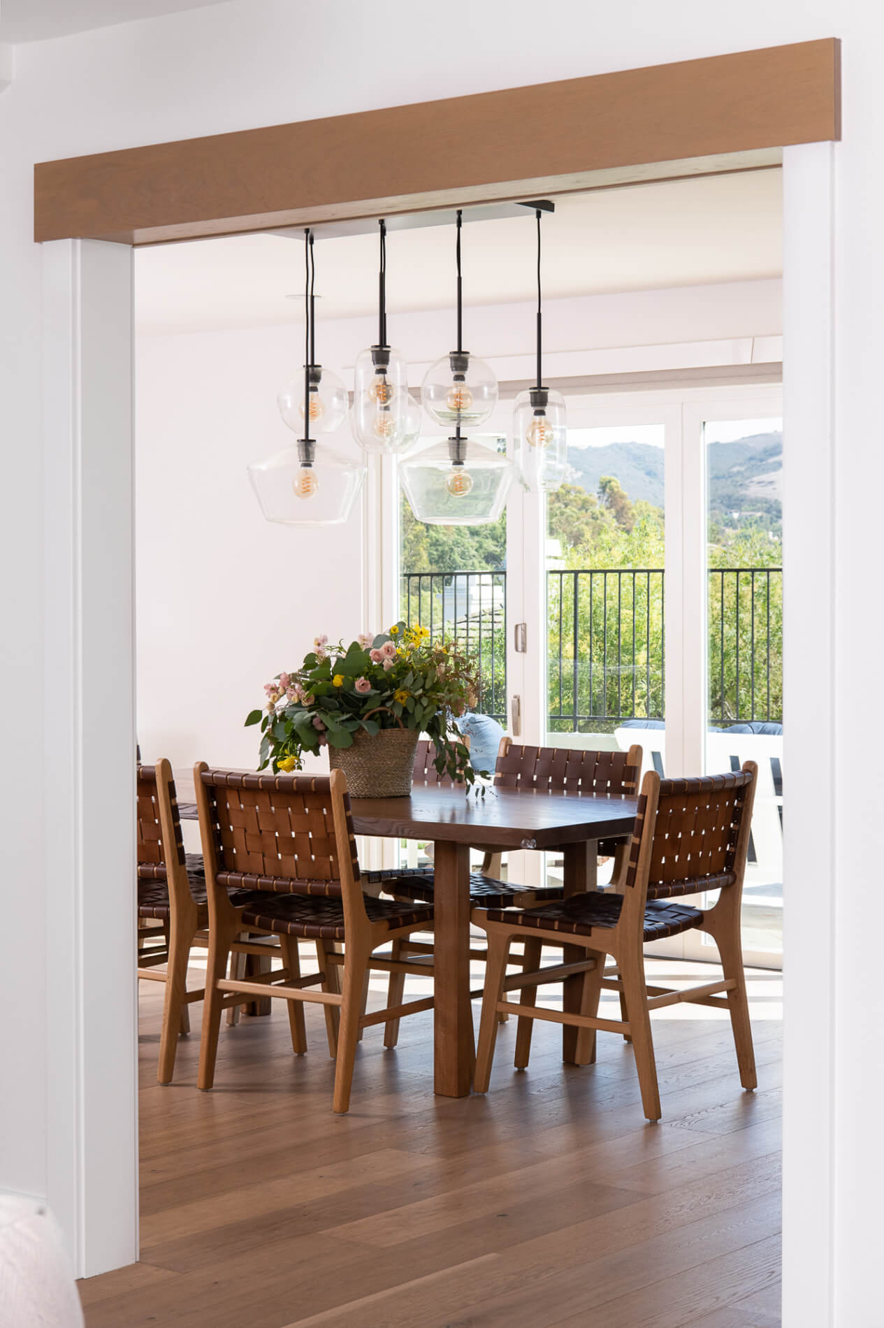 Custom wooden beam and dining area in Irvine kitchen remodel