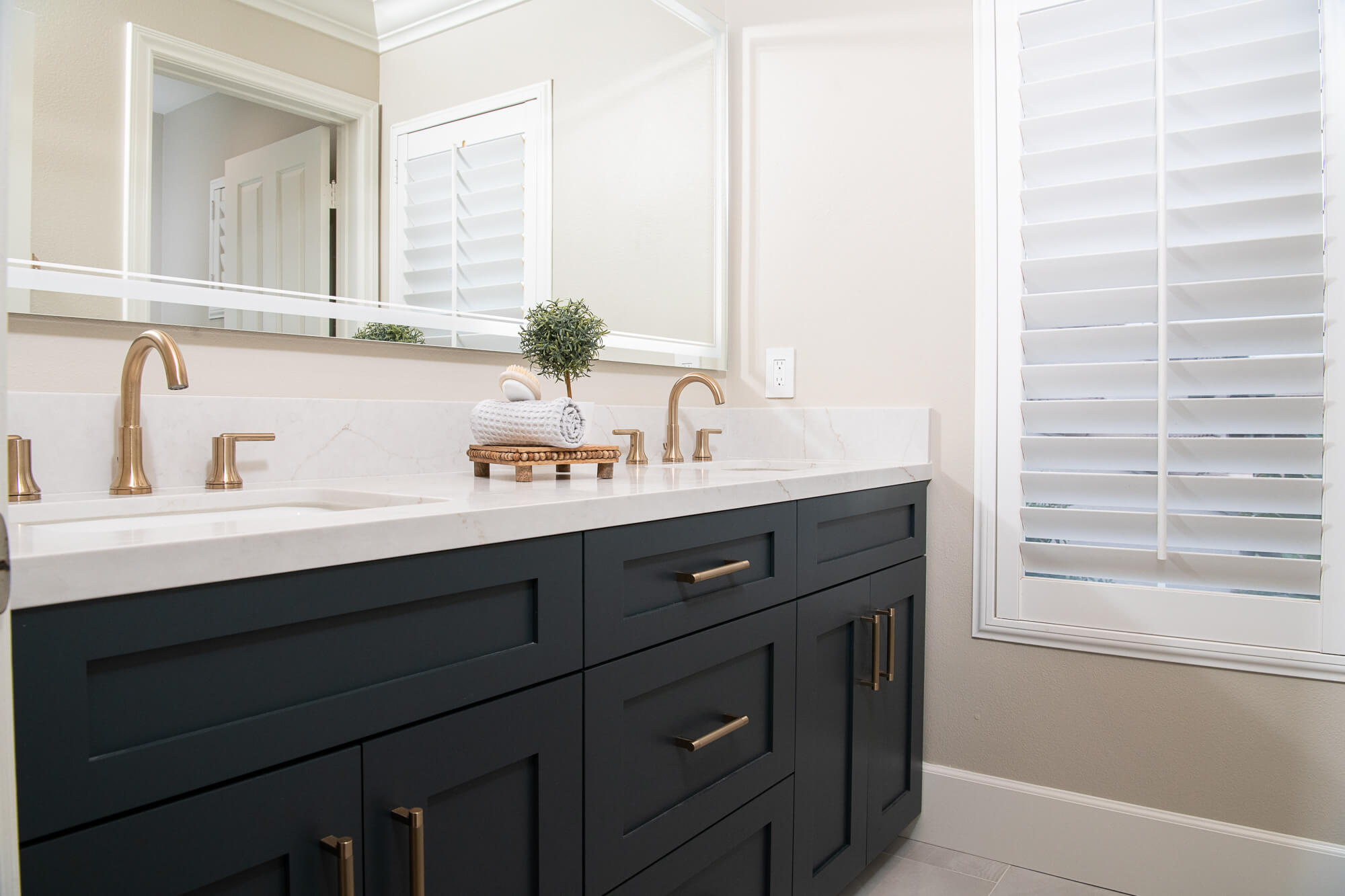 Adding Chevron Shelf Liner to Master Bathroom Vanity