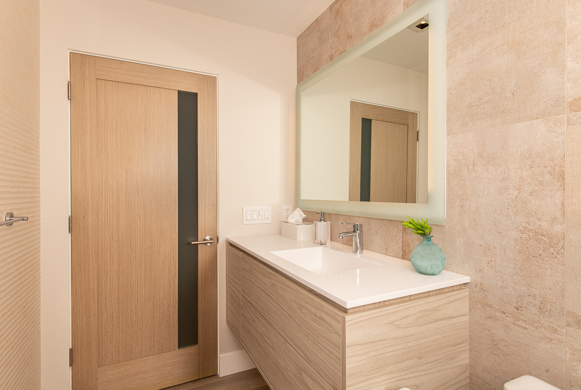 24-Corterra-solid-surface-white-quartz- countertop-with-integrated-sink-door-with-frosted-glass