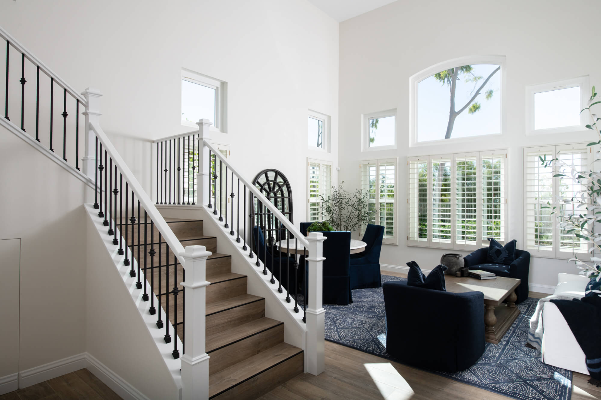 custom-white-handrails-with-satin-black-double-knuckle-iron-balusters-and-nosing