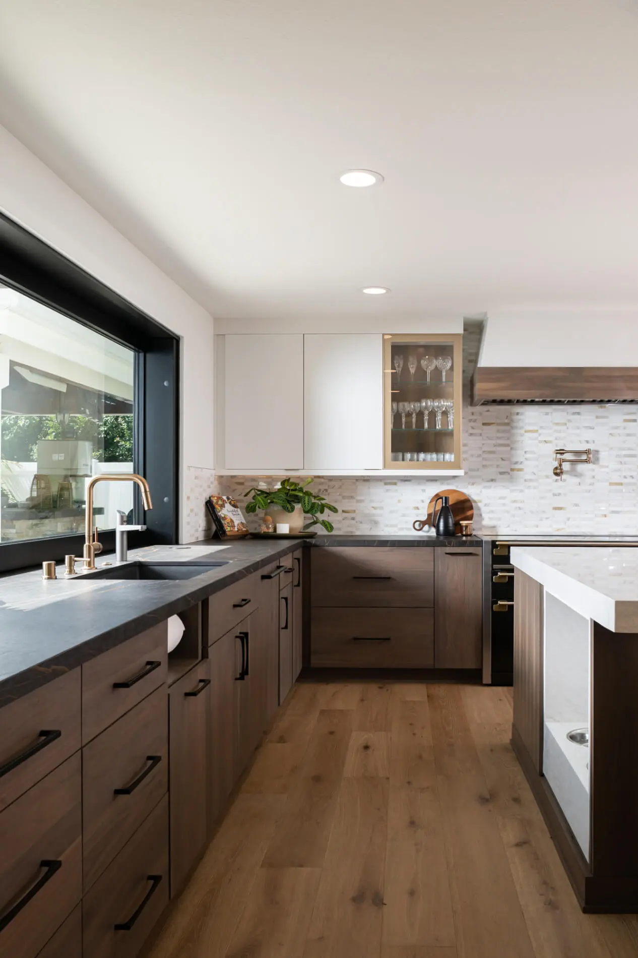 Hoodsley-custom-tapered-with-walnut-trim-hood-with-Omega-walnut-trim-with-riverbed-and-ultra-matte-finish