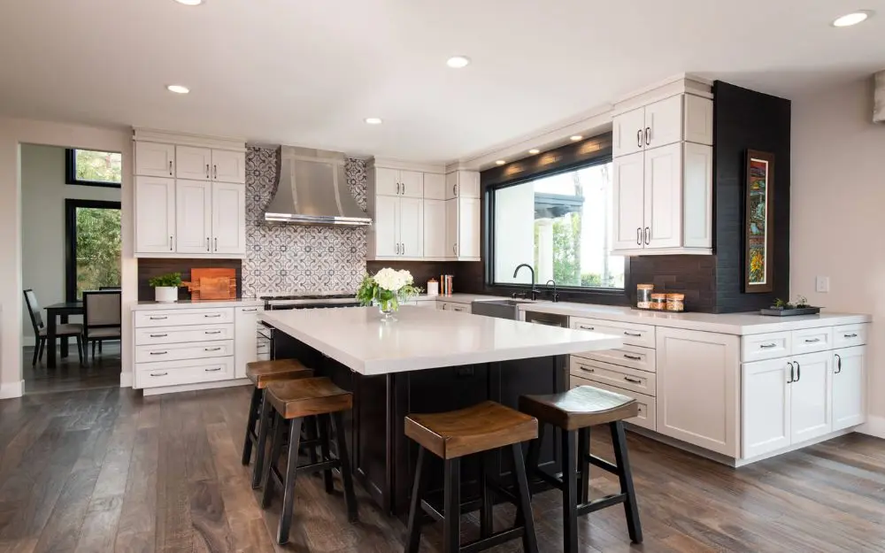 Island with bar seating in Anaheim Hills kitchen remodel
