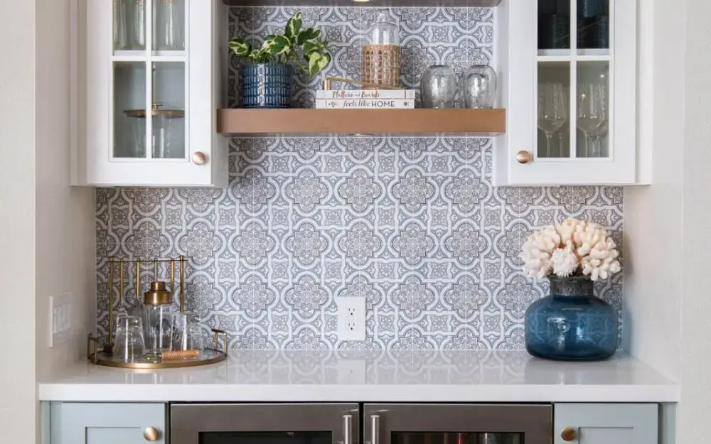 Beverage-center-hand-painted-tiles