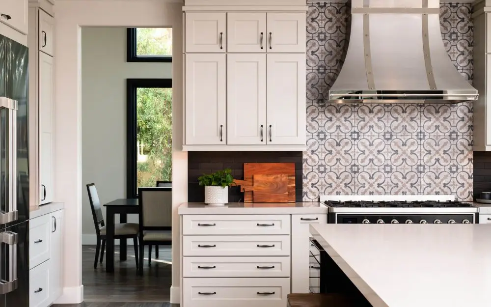 White Omega Dynasty cabinets in Anaheim Hills kitchen remodel