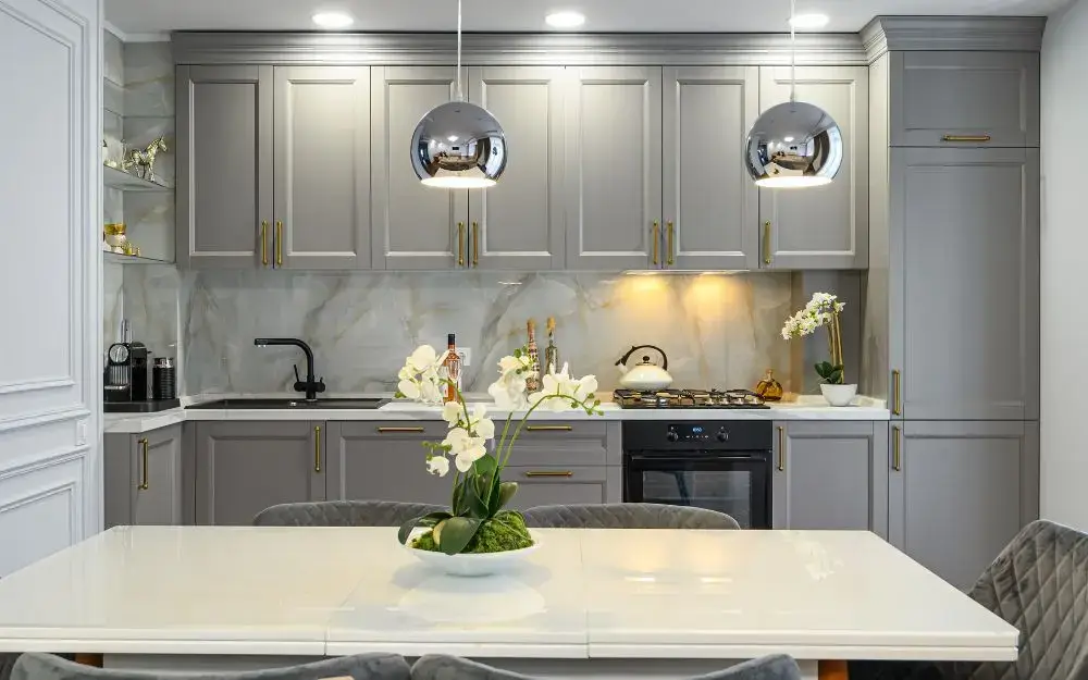 Grey Cabinets with Gold accent
