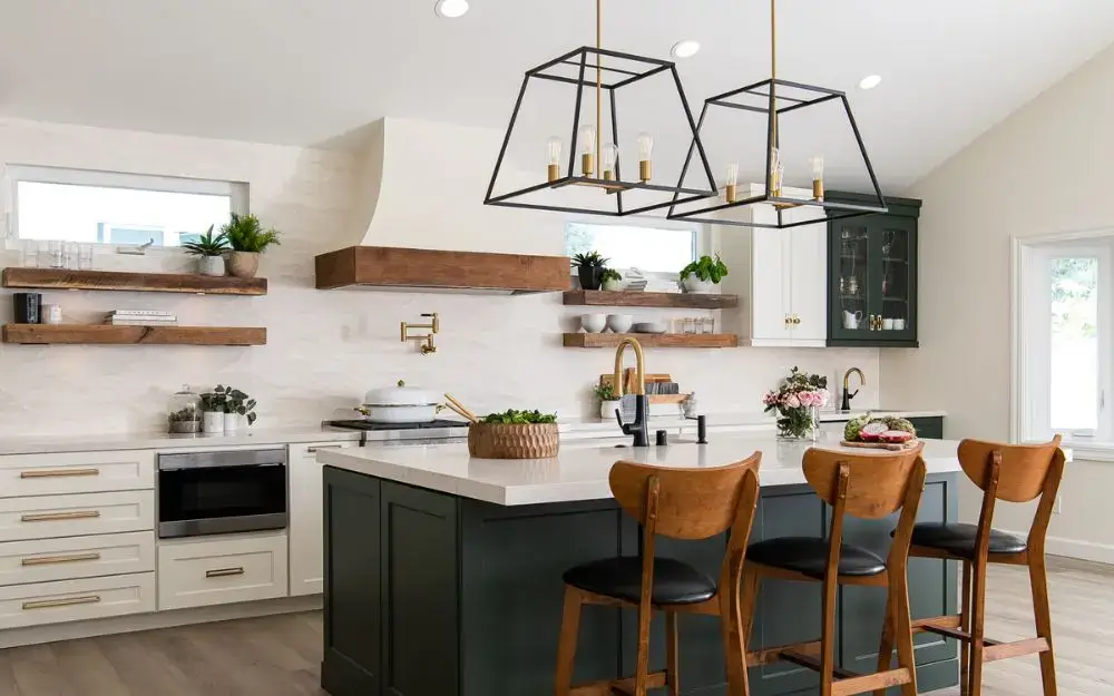 built-in-microwave-pendant-lights-floating-shelves