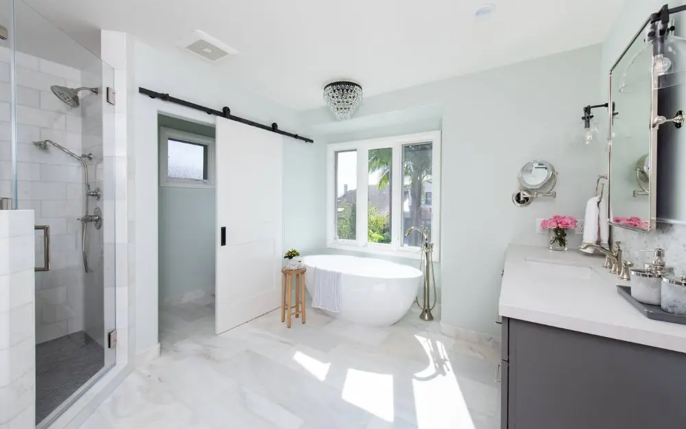 Beautiful Marble Flooring in Master Bathroom Remodel