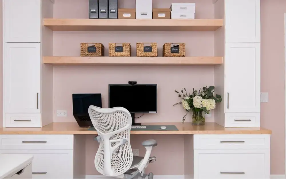 Custom cabinets and desk in Lake Forest home office remodel