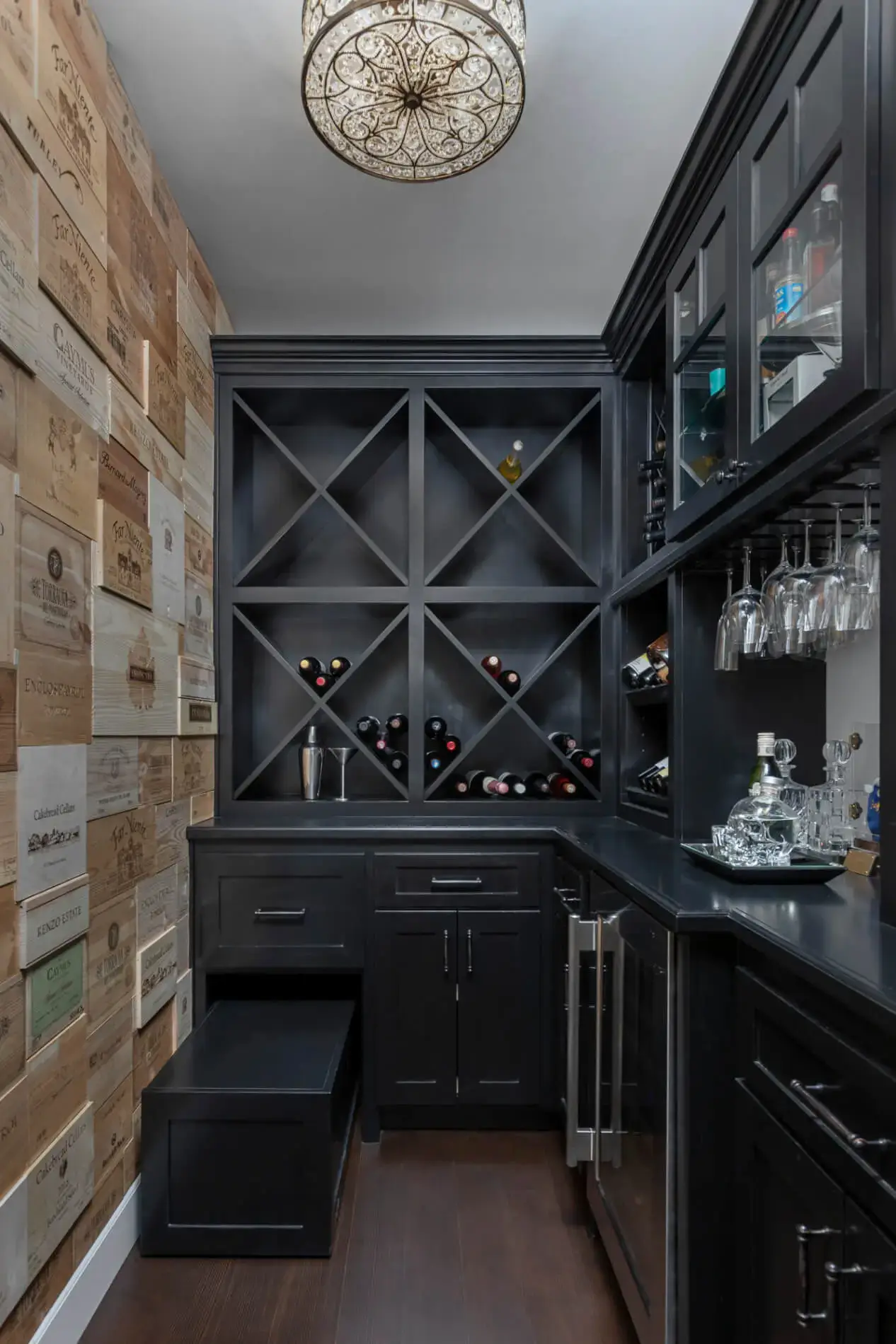 wine storage in a butlers pantry