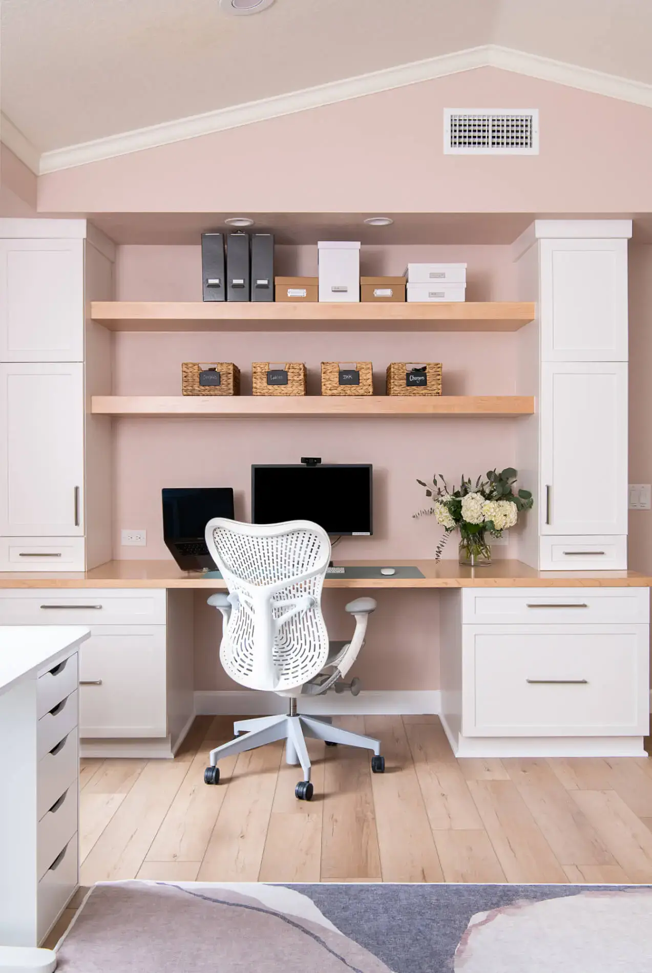 Custom desk and built-in cabinets in Lake Forest home office remodel