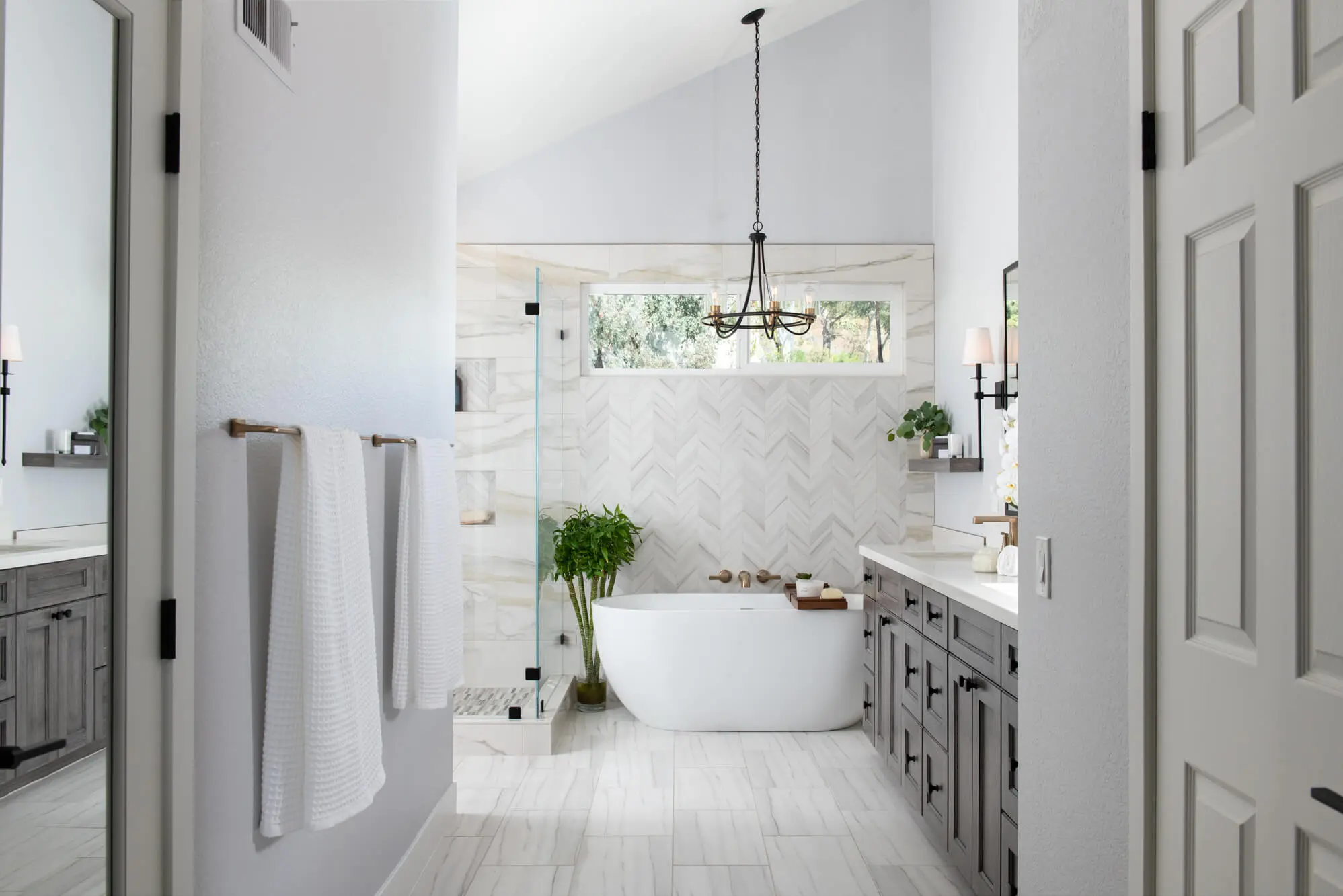 Orange remodeling with porcelain flooring in master bathroom