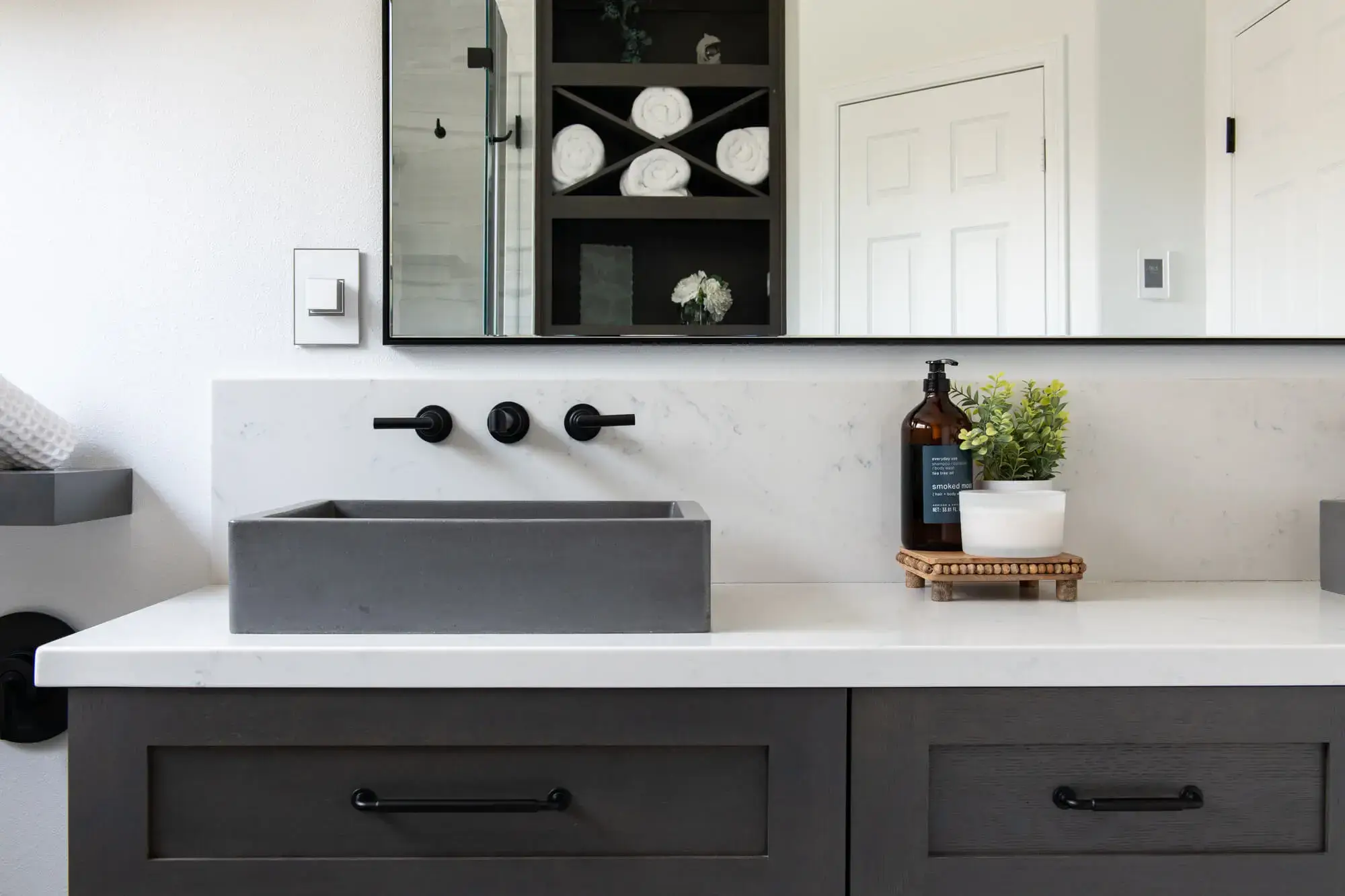 Convenient Pop Out Electrical Outlet in Bath Remodel