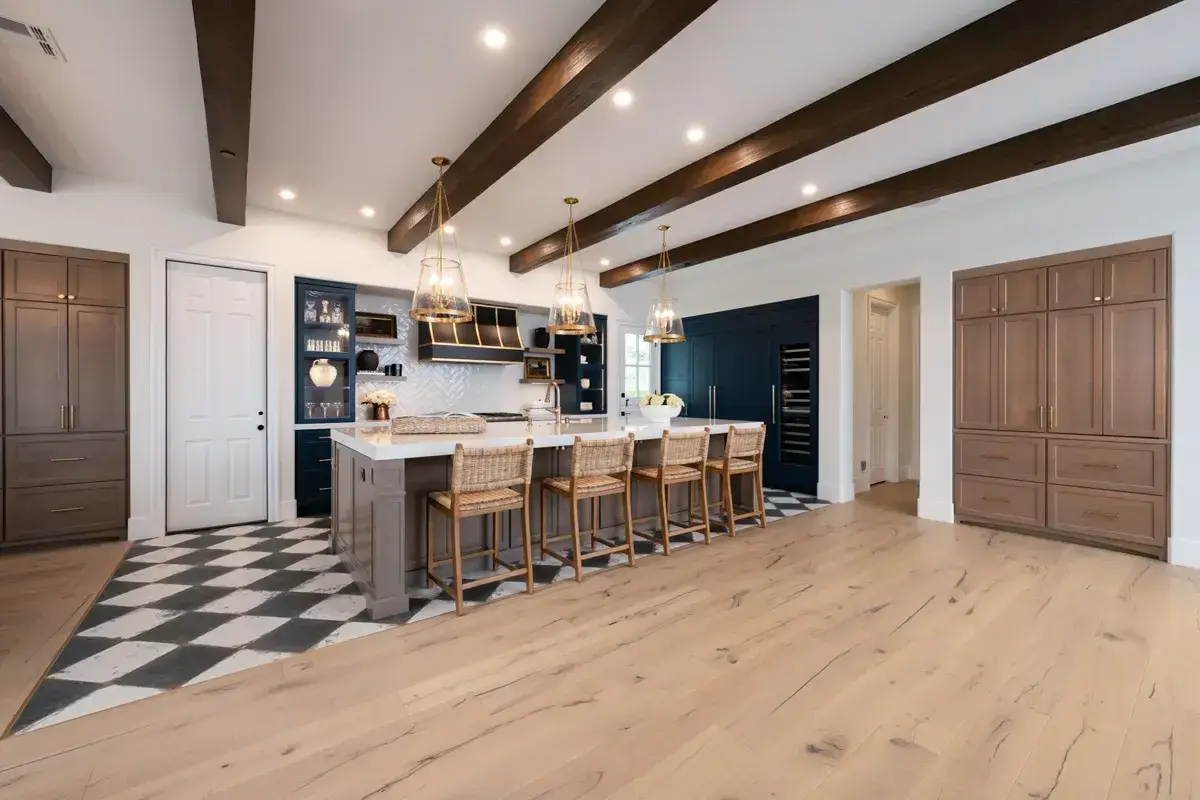 San Clemente Kitchen with Custom Hood and Waterfall Island
