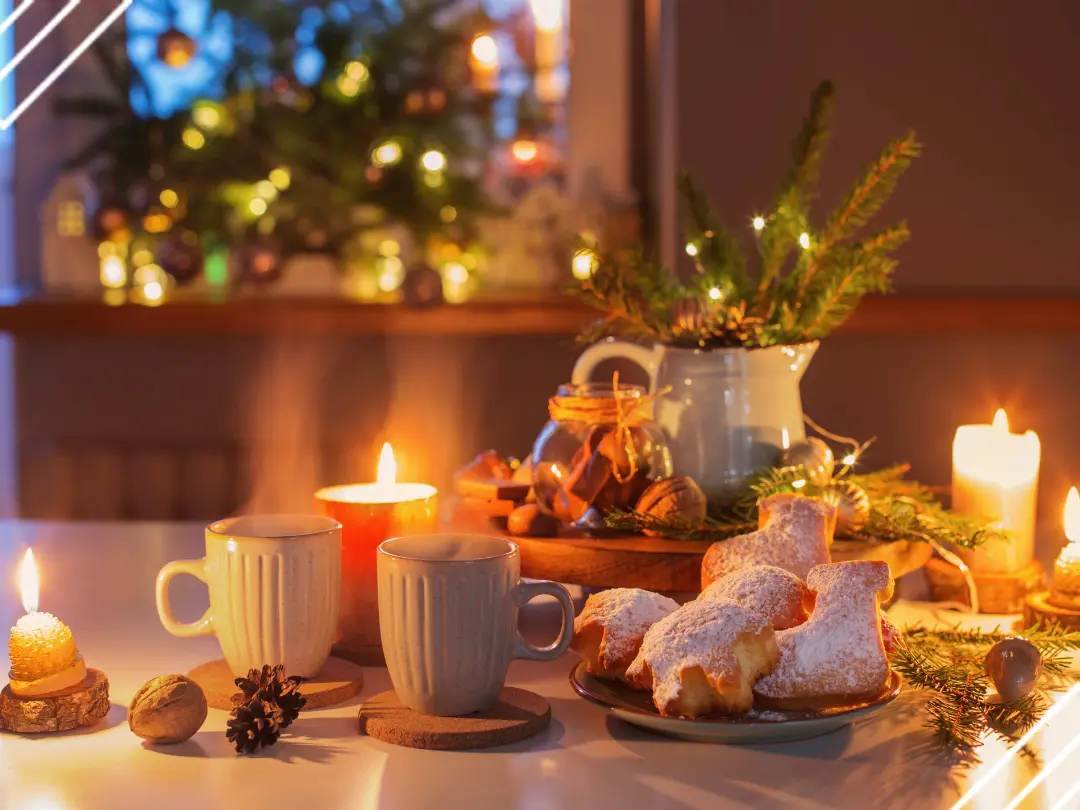 Add twinkling lights to your holiday kitchen decor for ambiance