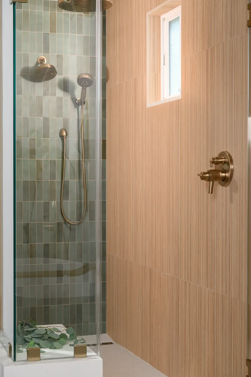 back-shower-wall-in-varying-shades-of-ceramic-Sage-with-matte-finish-tiles-flooring-decorated-in-penny-round-mosaic-matte-white-porcelain-tiles-with-linear-drai