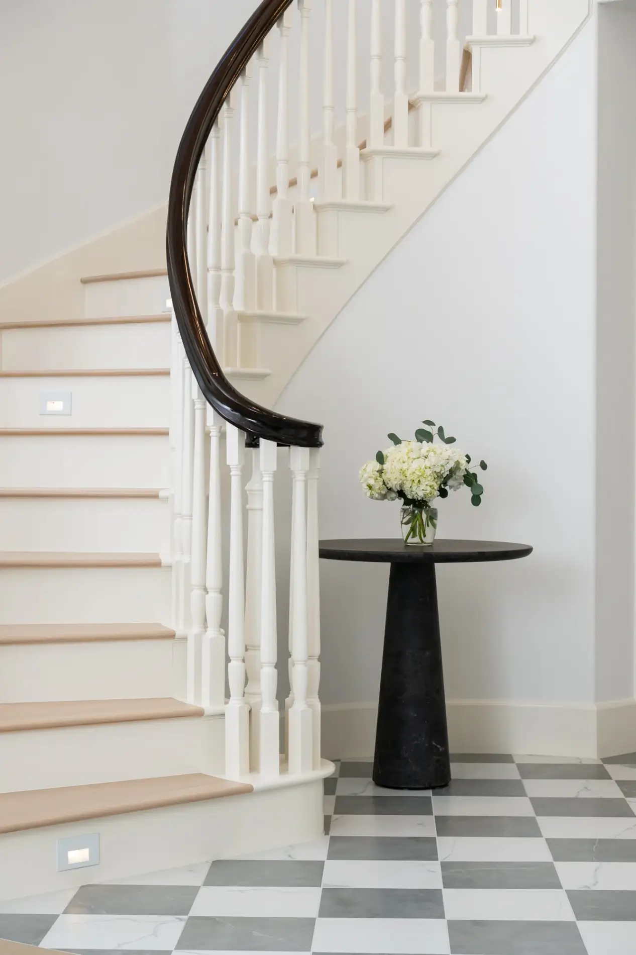 stair-refresh-included-restained-handrails-painted-newel-posts-balusters-and-treads-with-added-step-lights-and-hardwood-steps