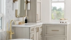 Fleurco-Voce-Grande-freestanding-tub-in-white-with-satin-brass-floor-mount-tub-filler